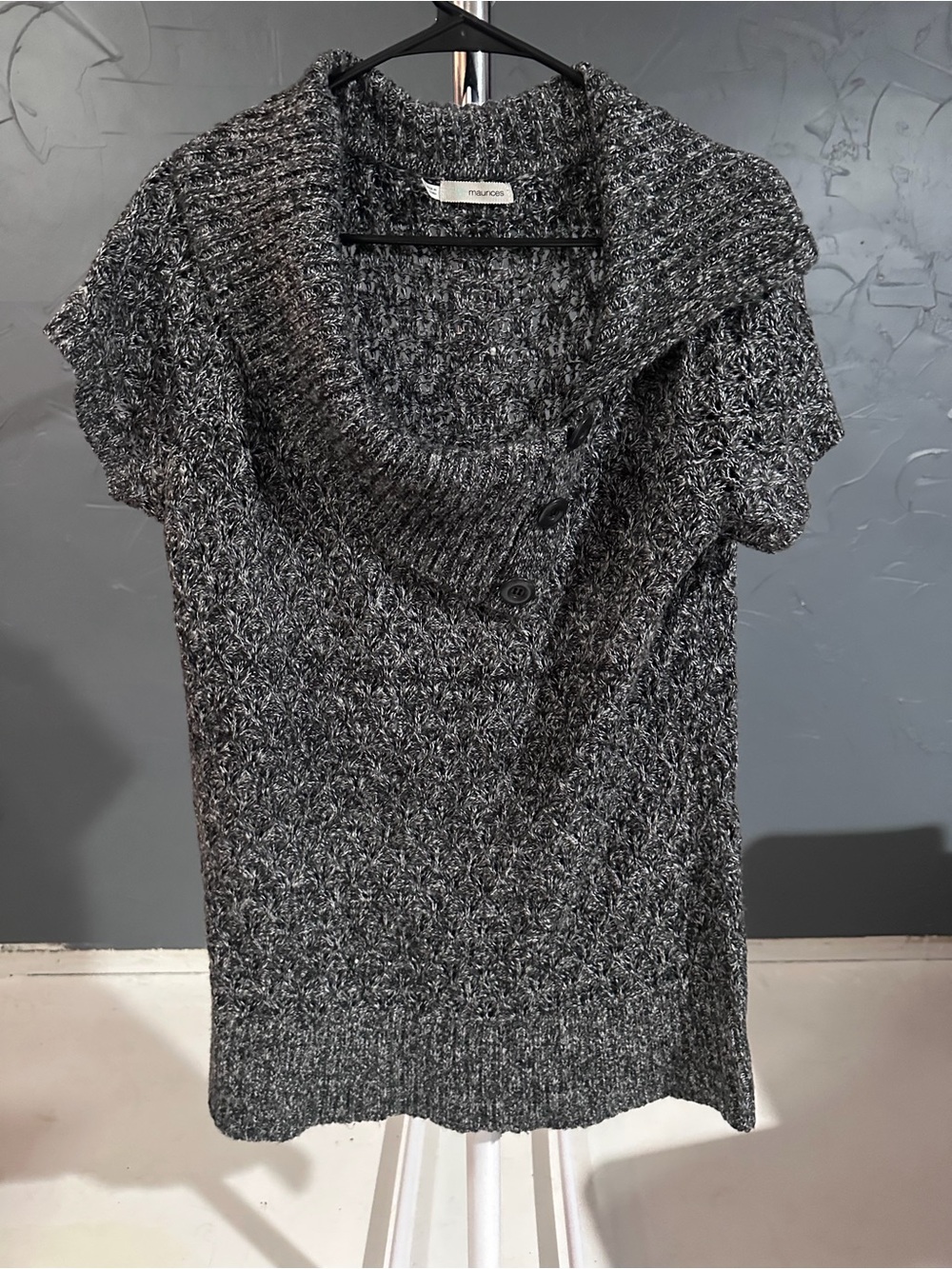 Maurices Charcoal Gray Short-Sleeve Cowl Collar Sweater